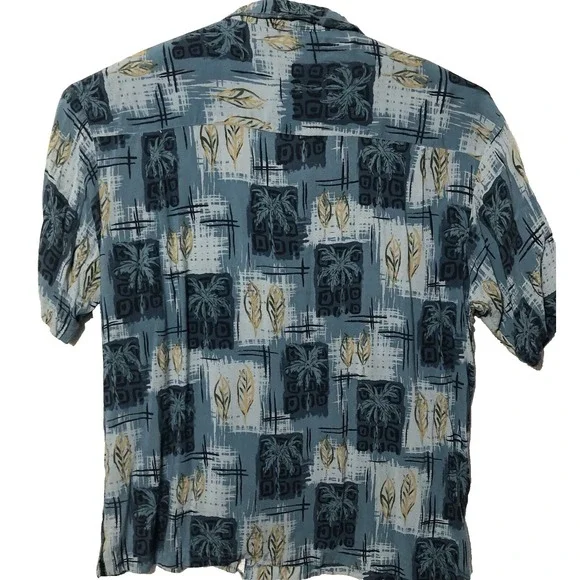 Island Blue Shirt Men 2XL Blu Floral Block Print Rayon Short Sleeve Hawaiian XXL - Picture 2 of 7